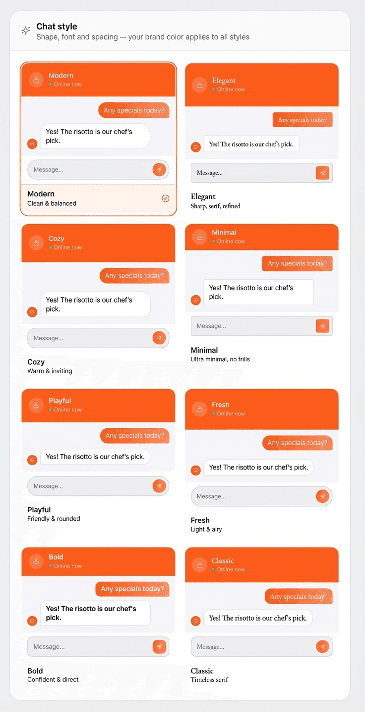 8 chat widget styles to choose from